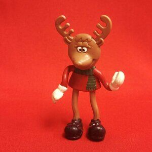 Vintage Bendable Christmas Reindeer Figurine Red Sweater Green Scarf